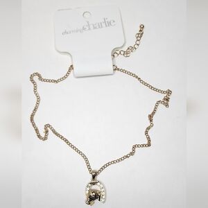 New Charming Charlie Thoroughbred horseshoe adjustable necklace pave Rhinestone